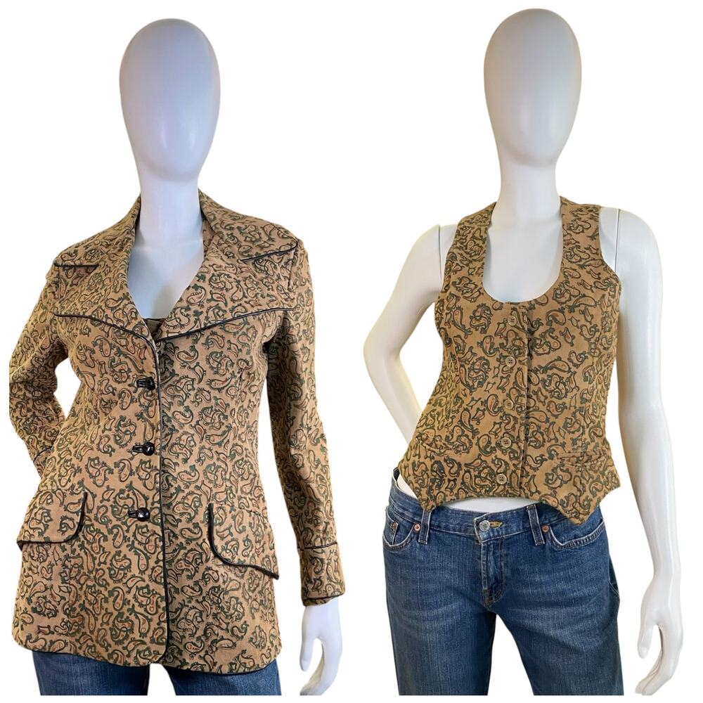 Rare 1970s Vintage Geoffrey Beene Bazaar Suede Blazer Vest Set Wearable Art